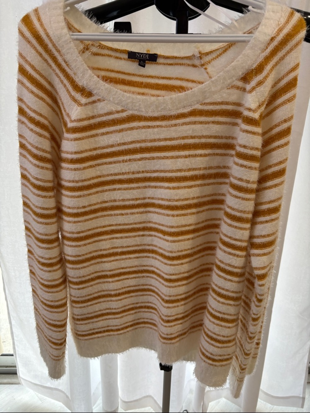 NYDJ Cream and Mustard Striped Scoop Neck Sweater